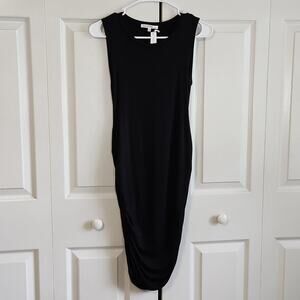 Anistar Women's Black Ruched Sides Knee Length Bodycon Dress Size SM NWT